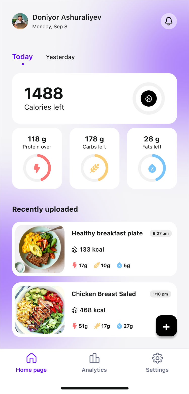 Progress page of app